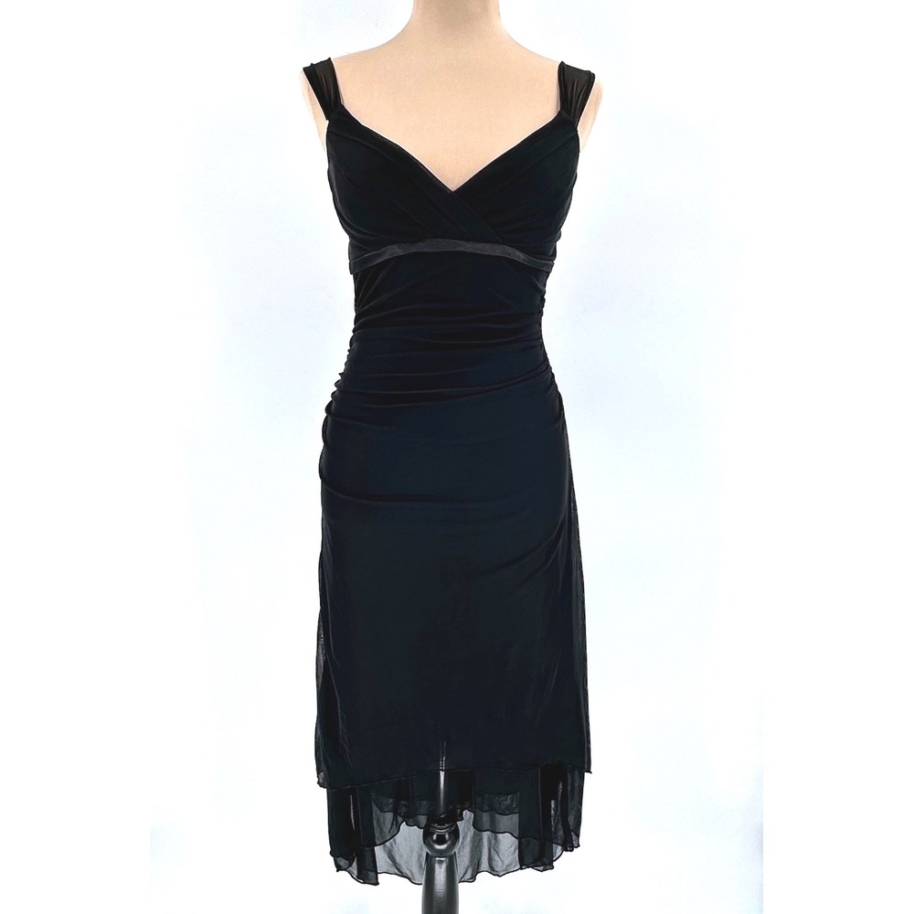 Ruby Rox Black Ruched Handkerchief Hem Cocktail Dress Y2K Small Babydoll A Line